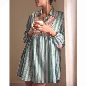 Anthropologie Green and Pink Dress M